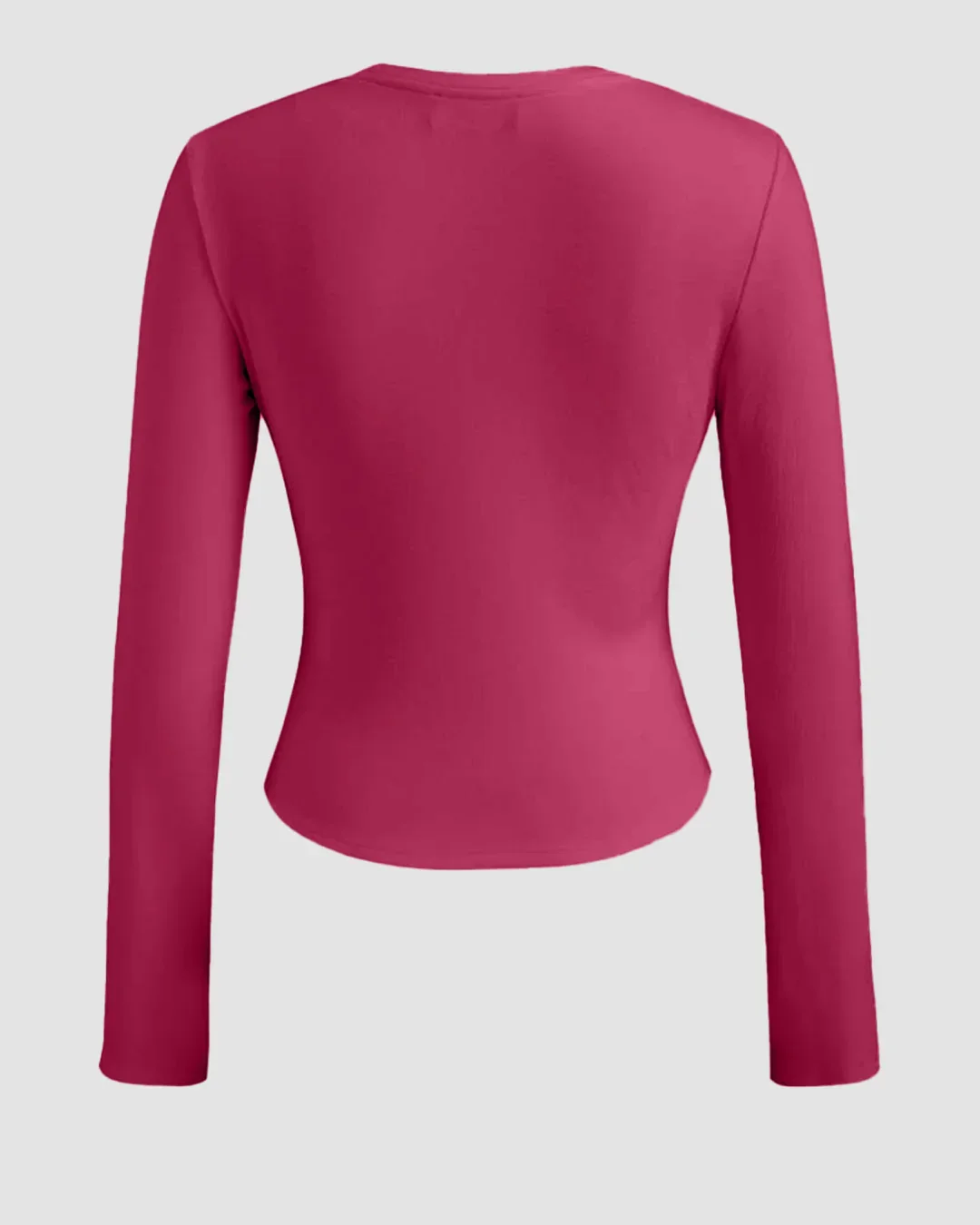 Round Neckline Ruched Long Sleeve Top in Ruby - Image 2