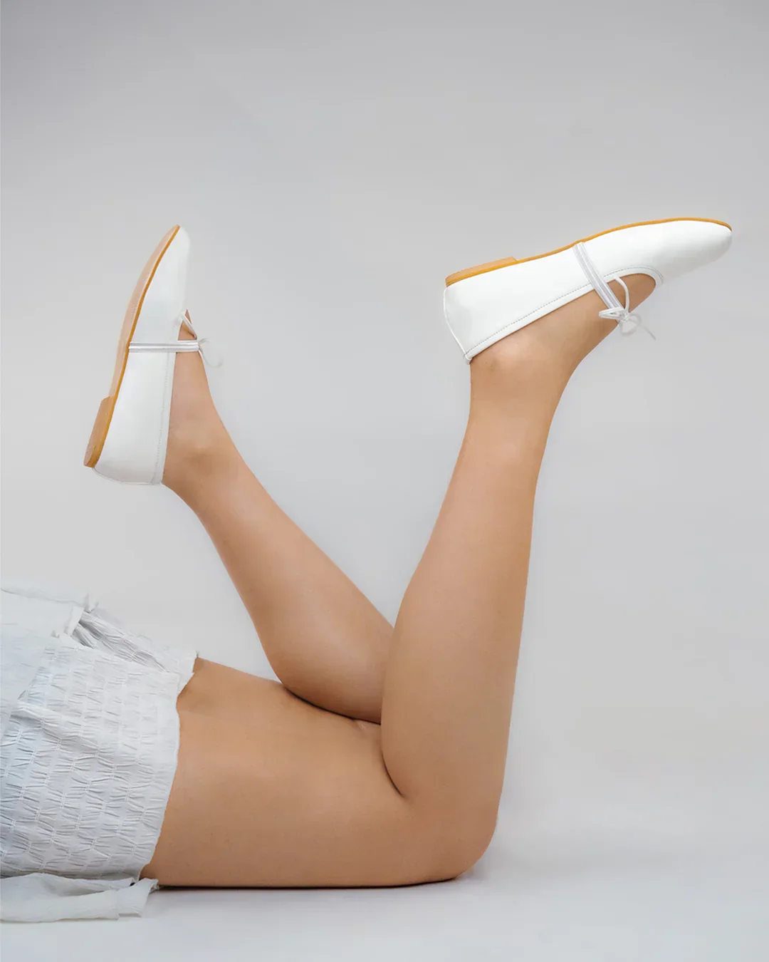 Round Toe Mary Jane Ballet Flats in White - Image 6