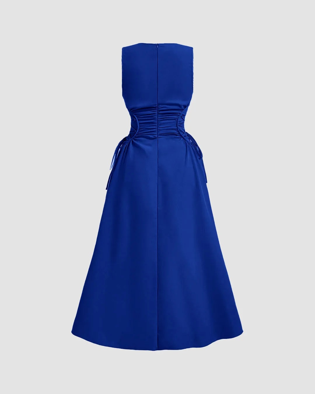 Royal Blue Sleeveless Midi Dress with Side Ruched Detail - Image 3