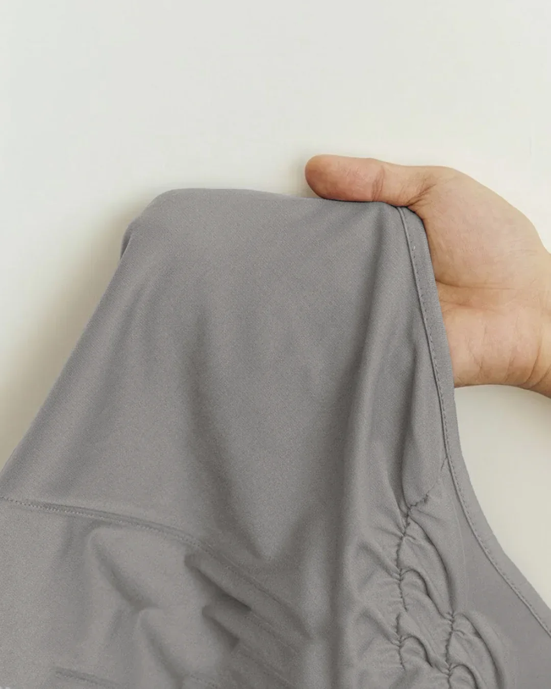 Ruched Asymmetrical Neck Sleeveless Fitted Top in Grey - Image 2