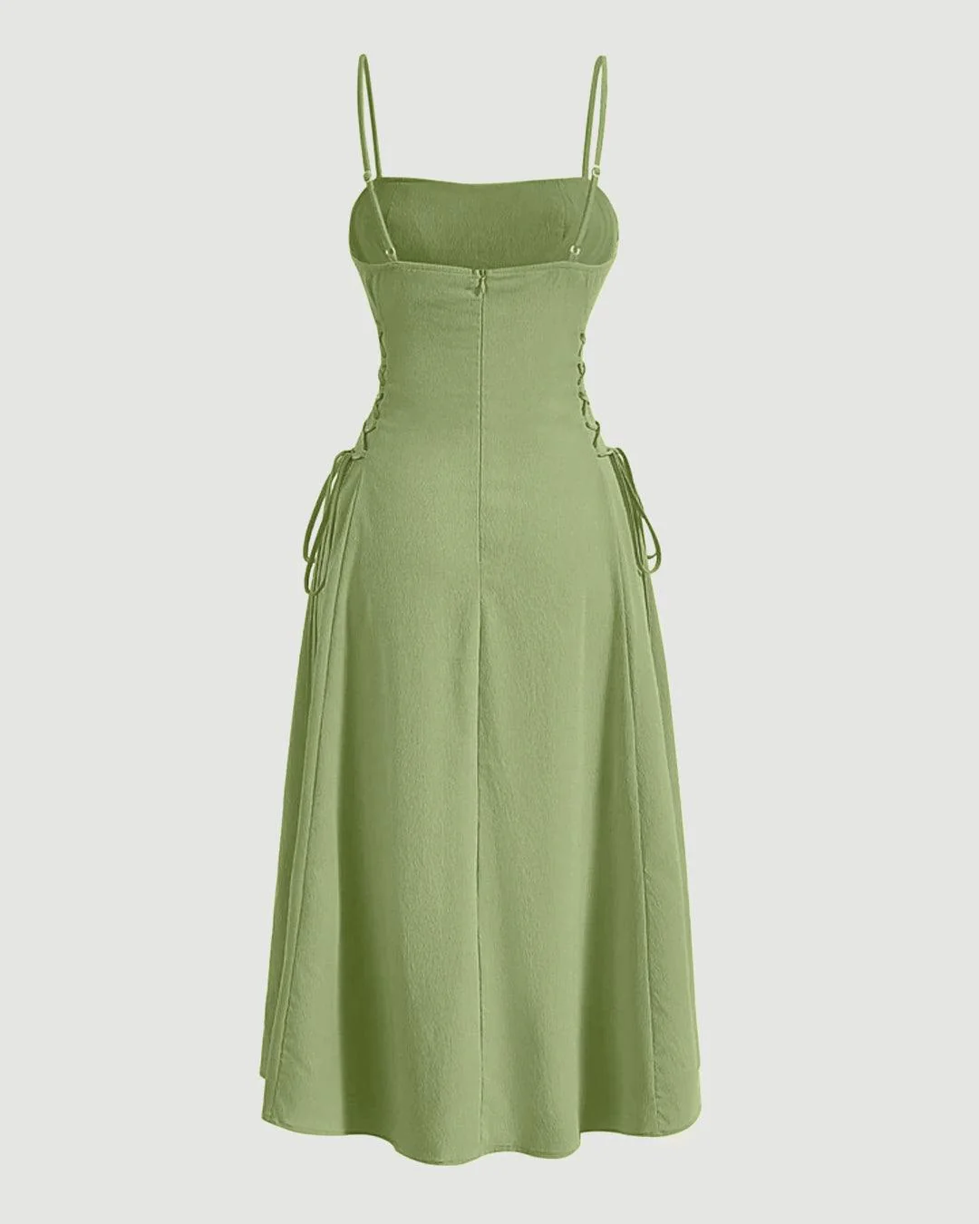 Ruched Bust Lace Up Side Spaghetti Straps Cami Dress - Image 2