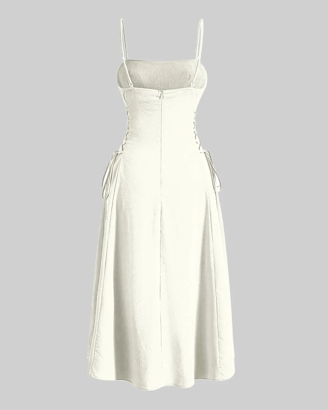 Ruched Bust Lace Up Side Spaghetti Straps Cami Dress In Cream - Image 2