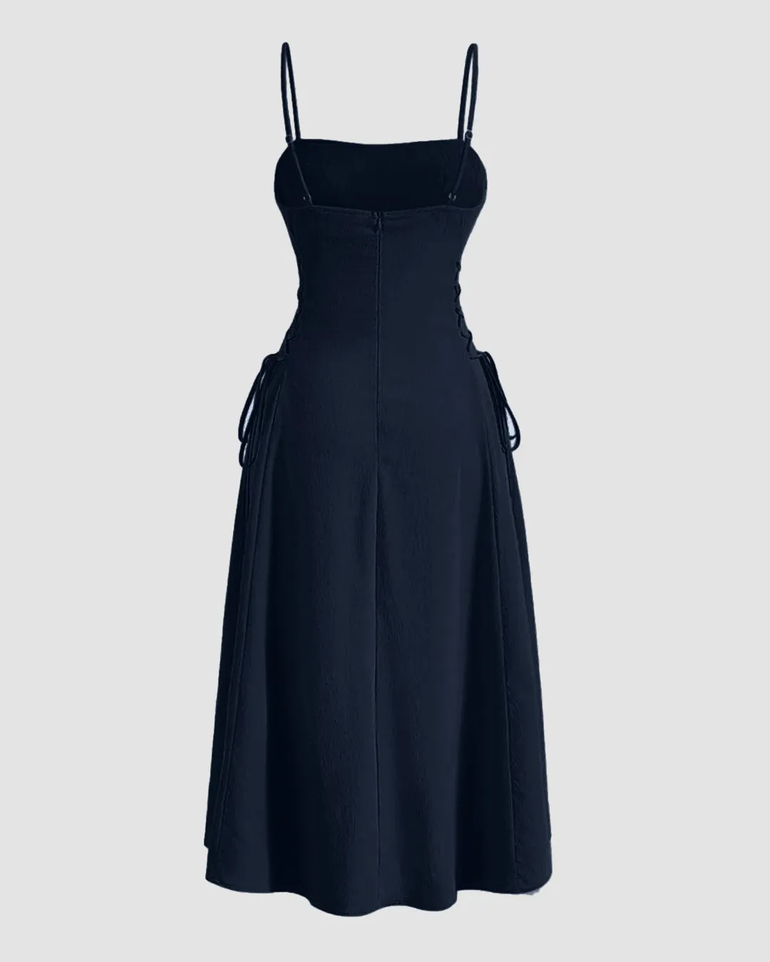 Ruched Bust Lace Up Side Spaghetti Straps Cami Dress In Navy Blue - Image 3