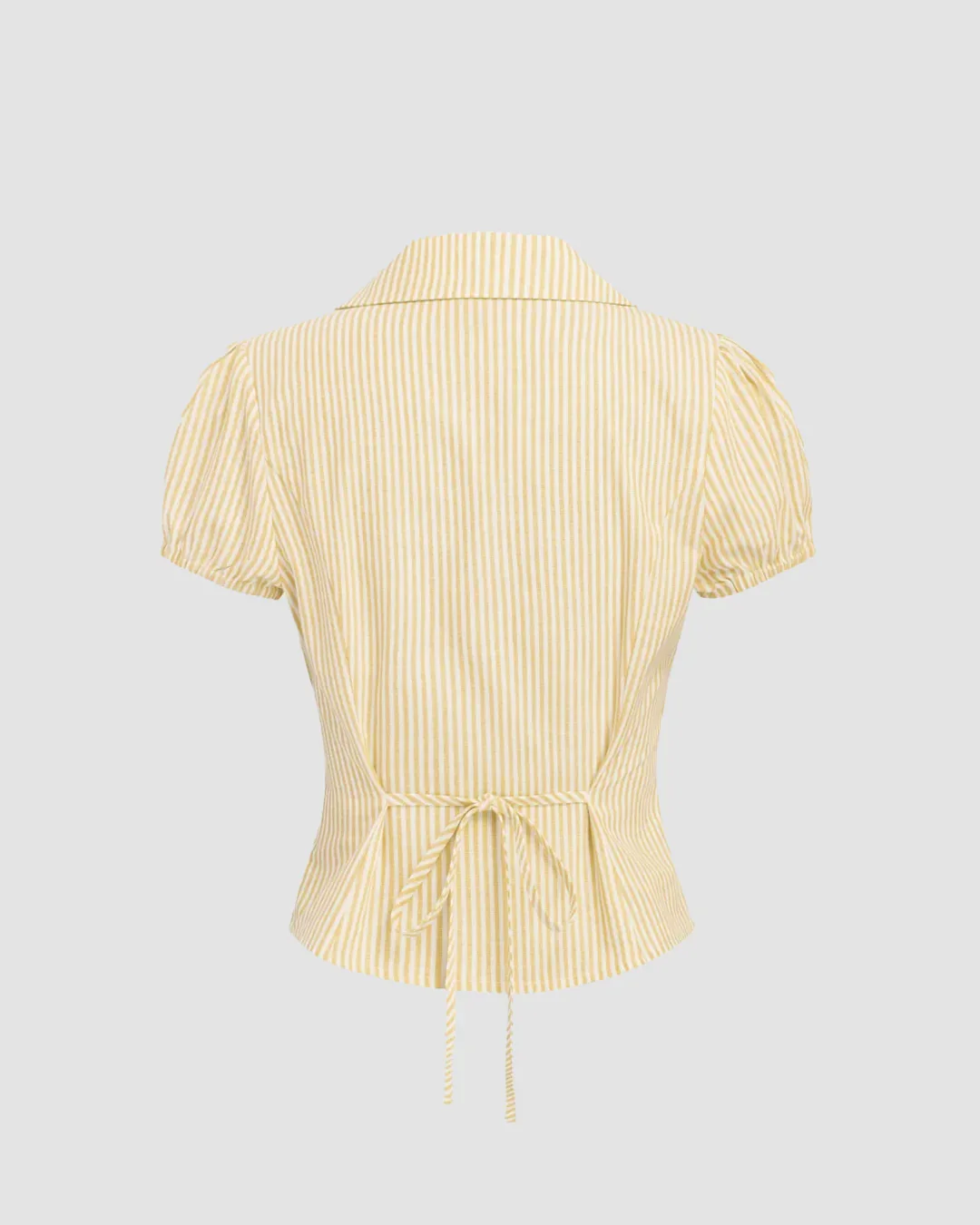 Ruched Button Down Puff Sleeve Top in Yellow - Image 3