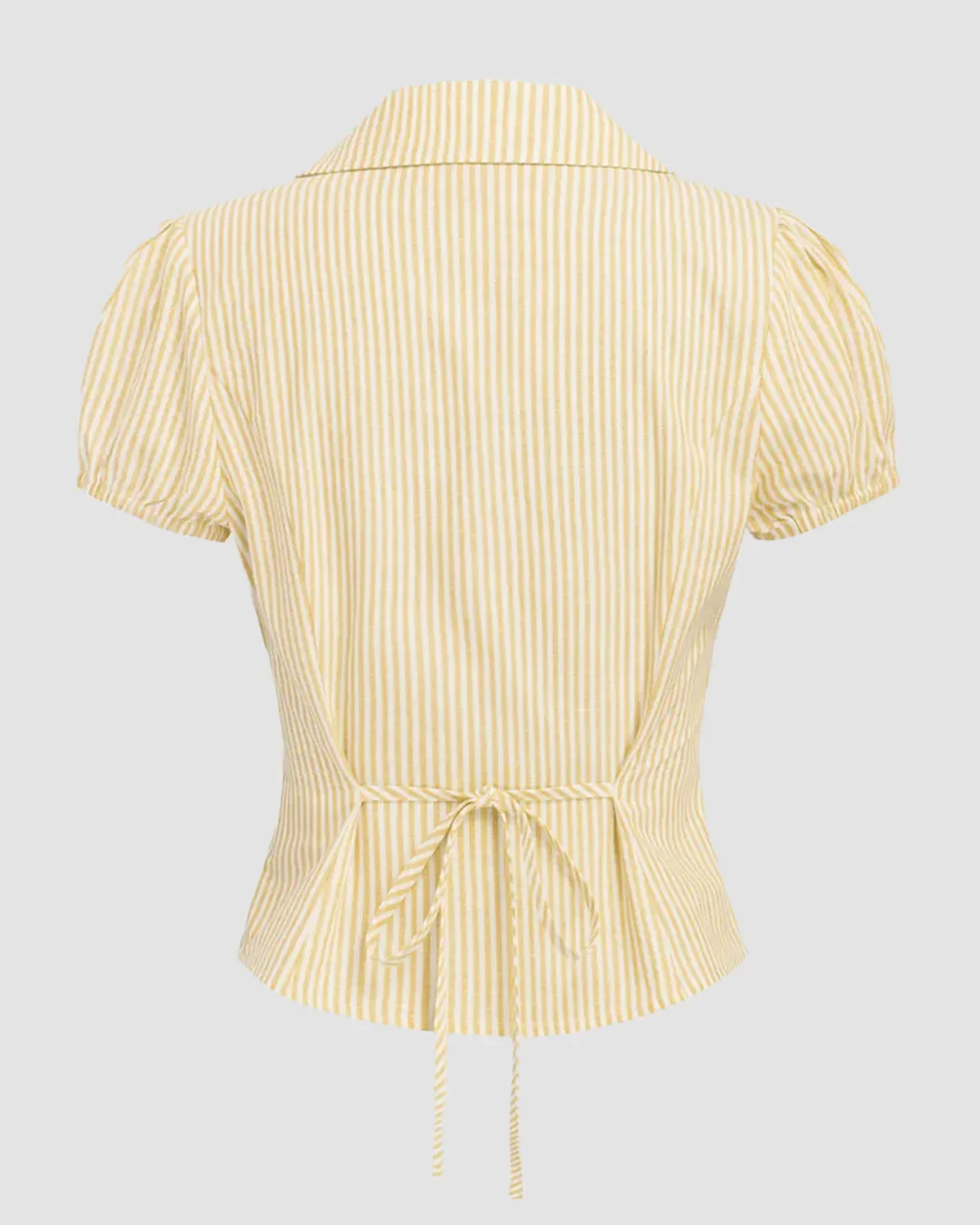 Ruched Button Down Puff Sleeve Top in Yellow Curve & Plus - Image 2