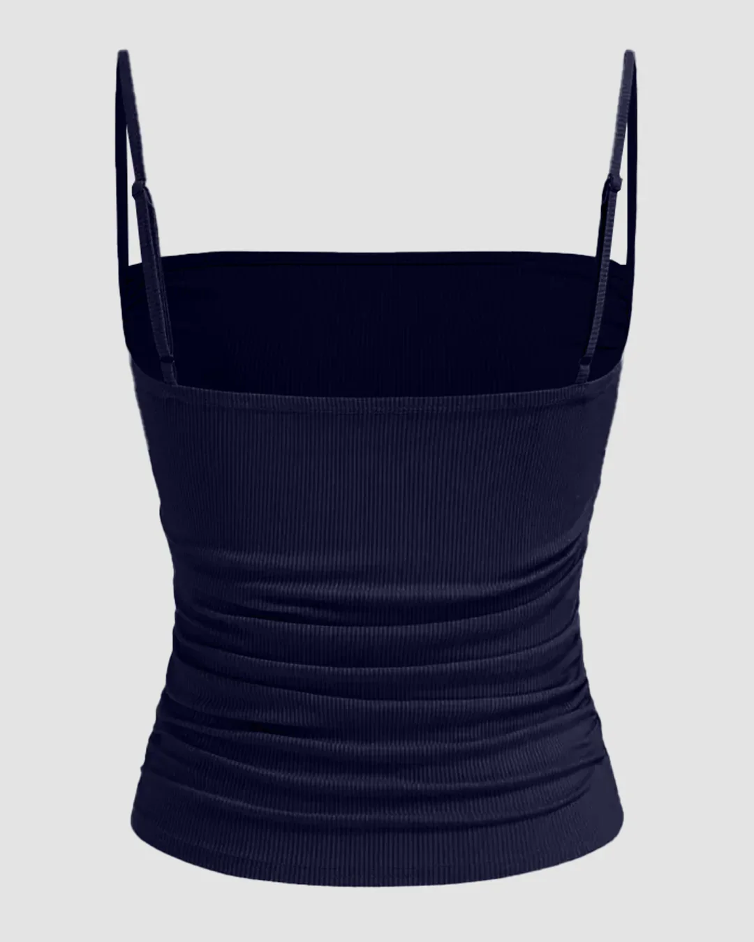 Ruched Fitted Sleeveless Top with Spaghetti Straps in Navy Blue - Image 2