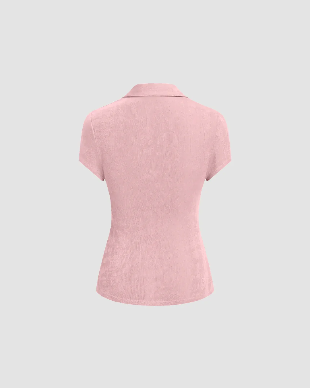 Ruched Front Collared Short Sleeve Top in Dusty Pink - Image 2