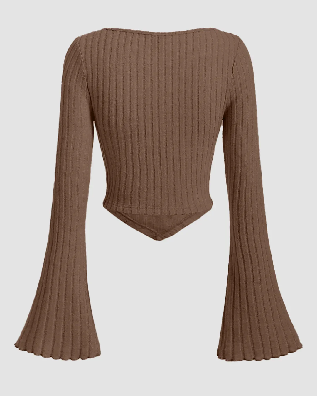Ruched Front Square Neck Full Sleeve Top in Smokey Brown - Image 2