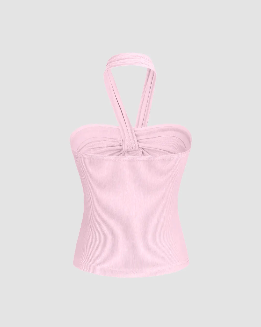 Ruched Halter Crop Top in Baby Pink - Image 2