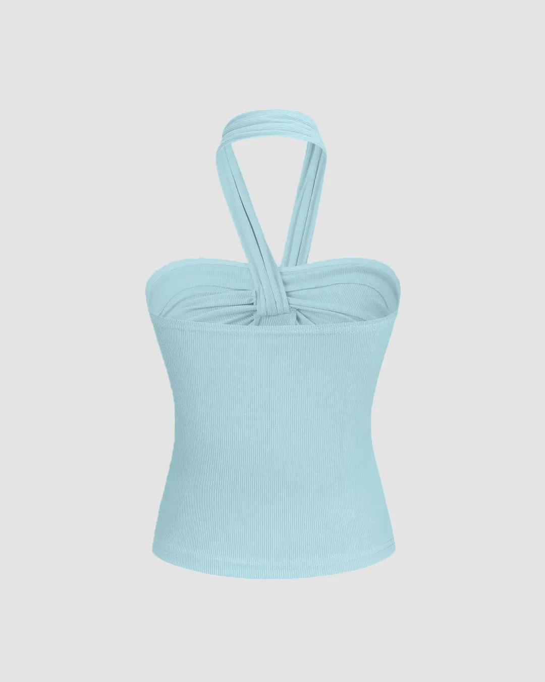 Ruched Halter Crop Top in Powder Blue - Image 3