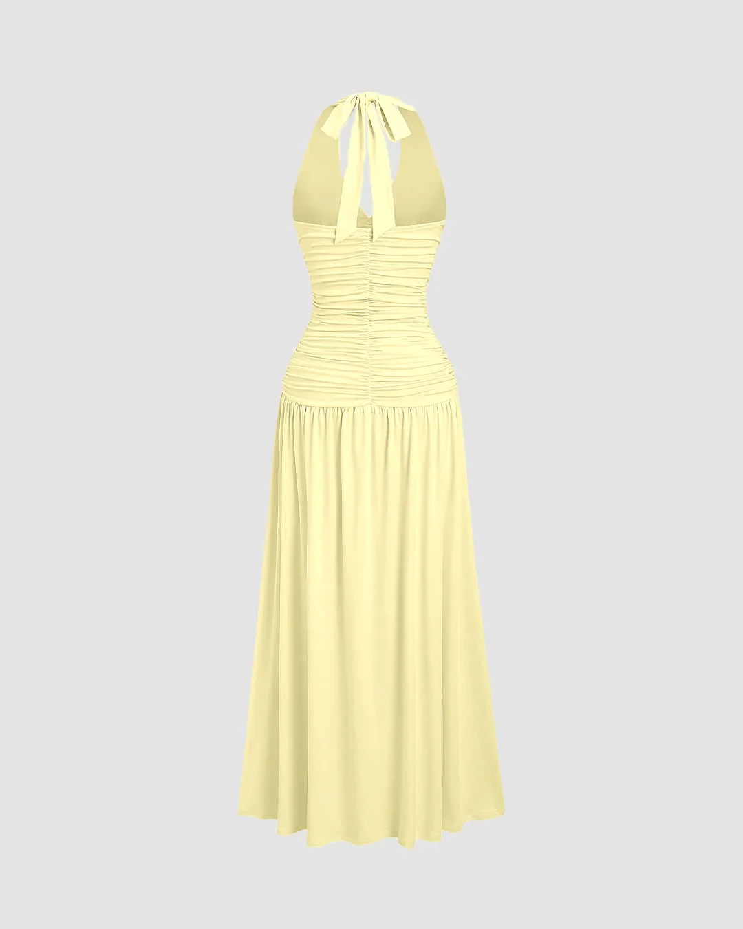 Ruched Halter Neck Backless Midi Dress in Vanilla - Image 2