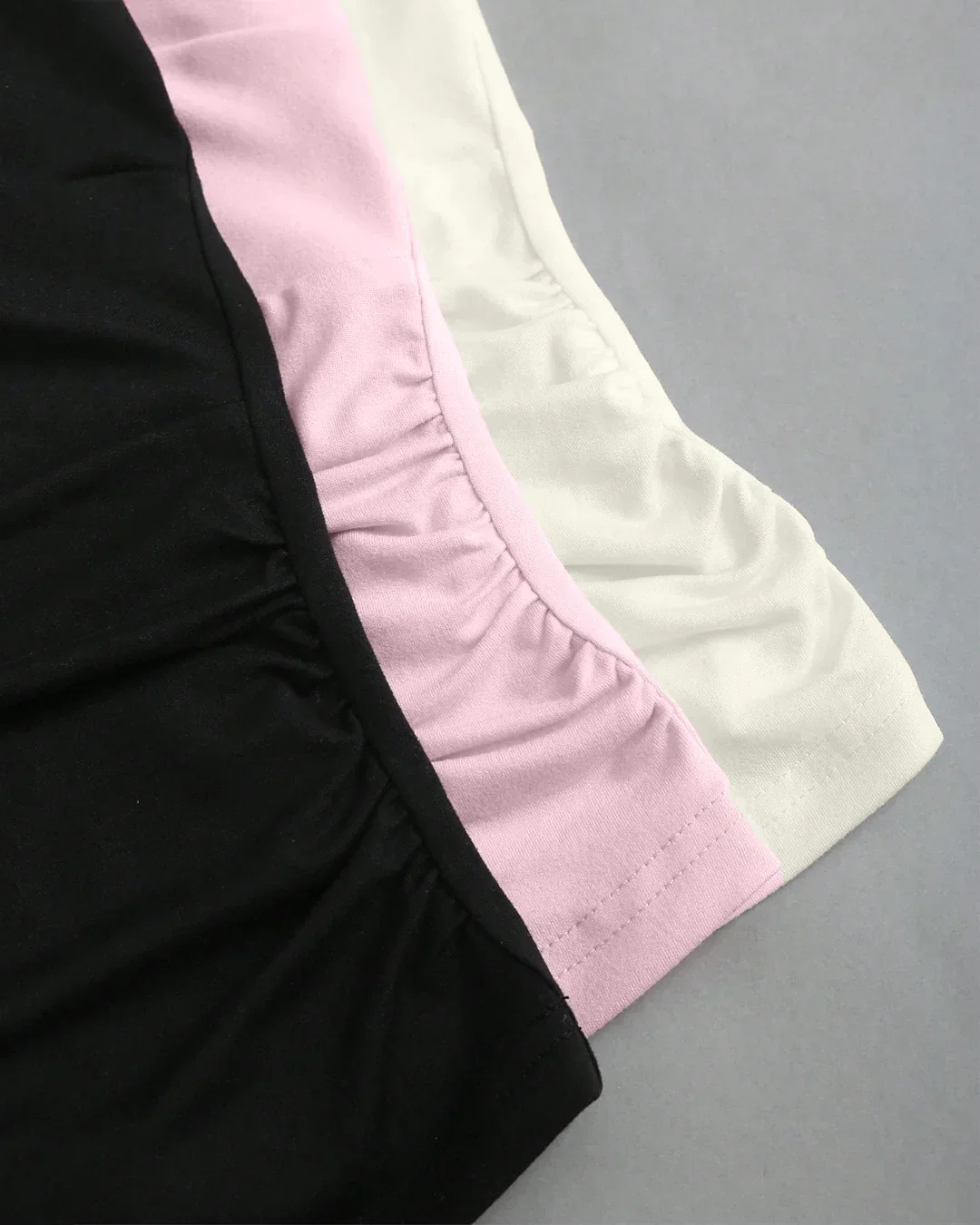 Ruched Halter Neck Combo Tops in Milky White, Black & Baby Pink - Image 3