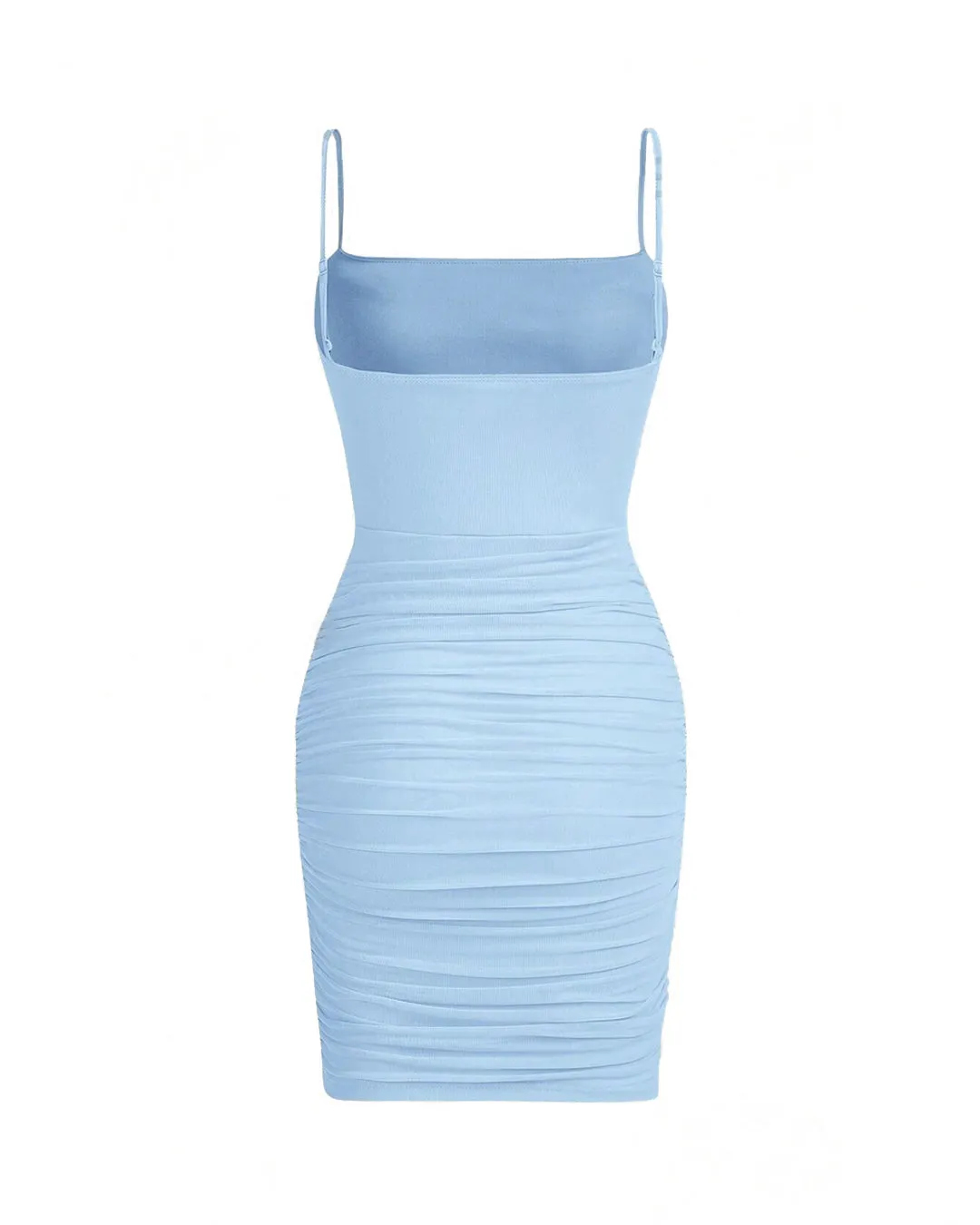 Ruched Mesh Cami Summer Short Bodycon Dress In Blue - Image 2