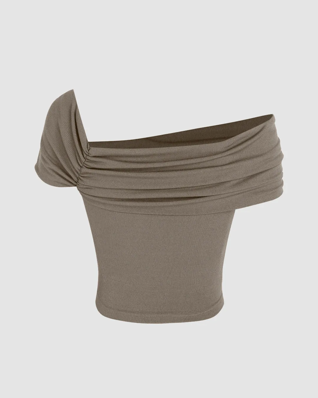 Ruched Off-Shoulder Short Sleeve Crop Top In Grey - Image 2