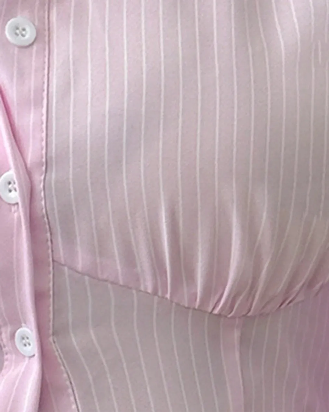 Ruched Pink Striped Shirt With Long Sleeves And Collar - Image 4