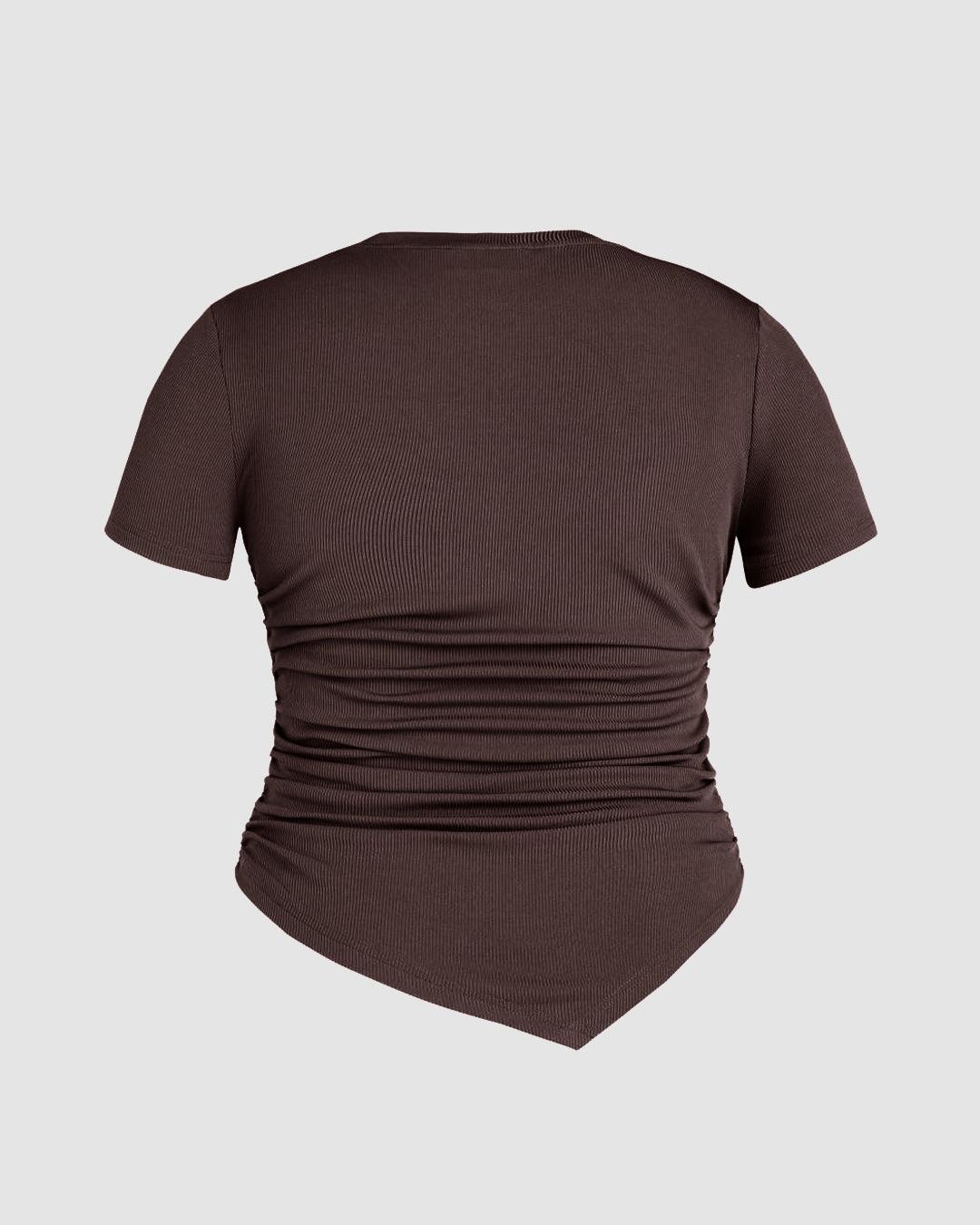 Ruched Round Neckline Short Sleeve Top In Brown Curve & Plus - Image 4