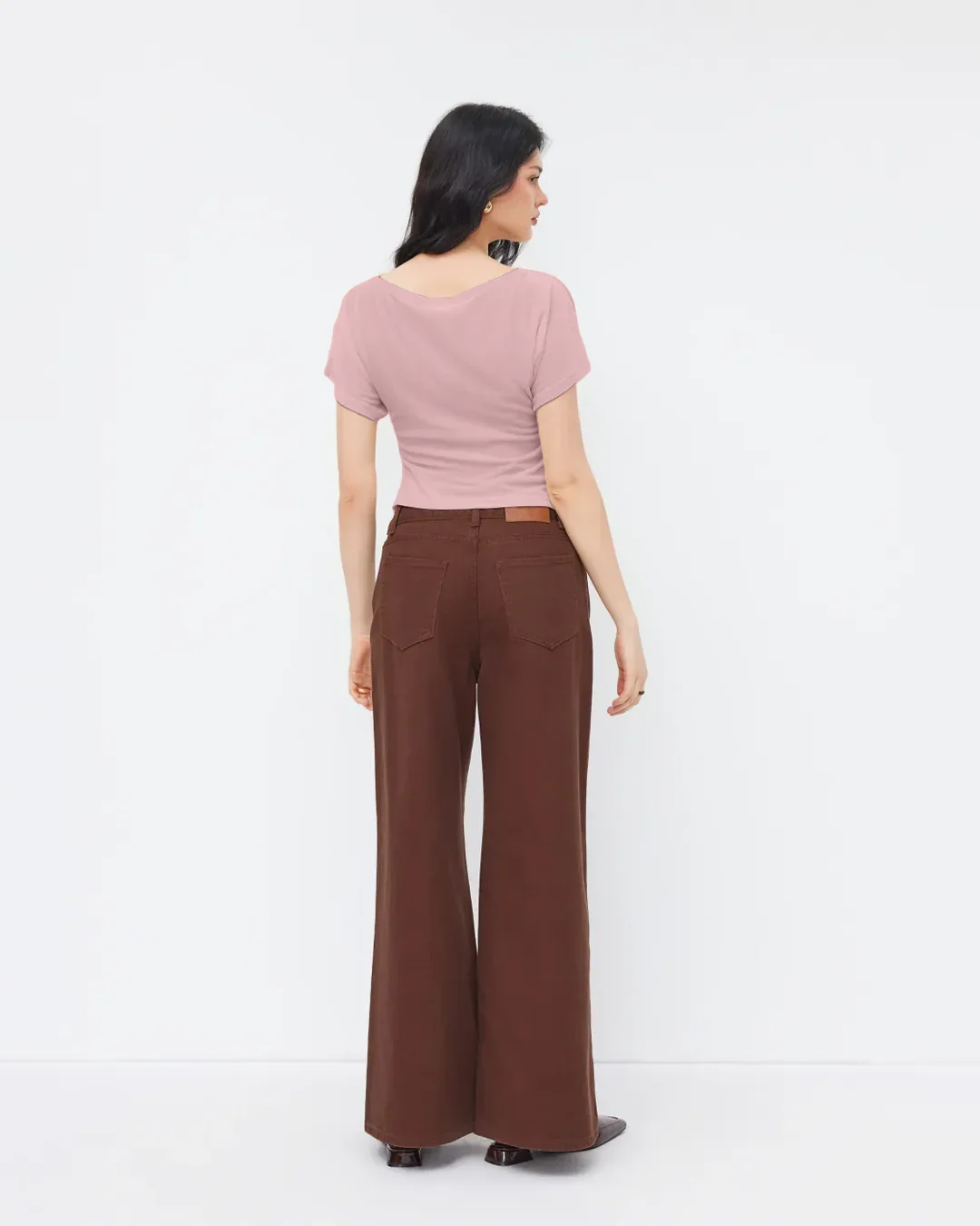 Ruched Side Asymmetrical Hem Top in Dusty Pink - Image 4