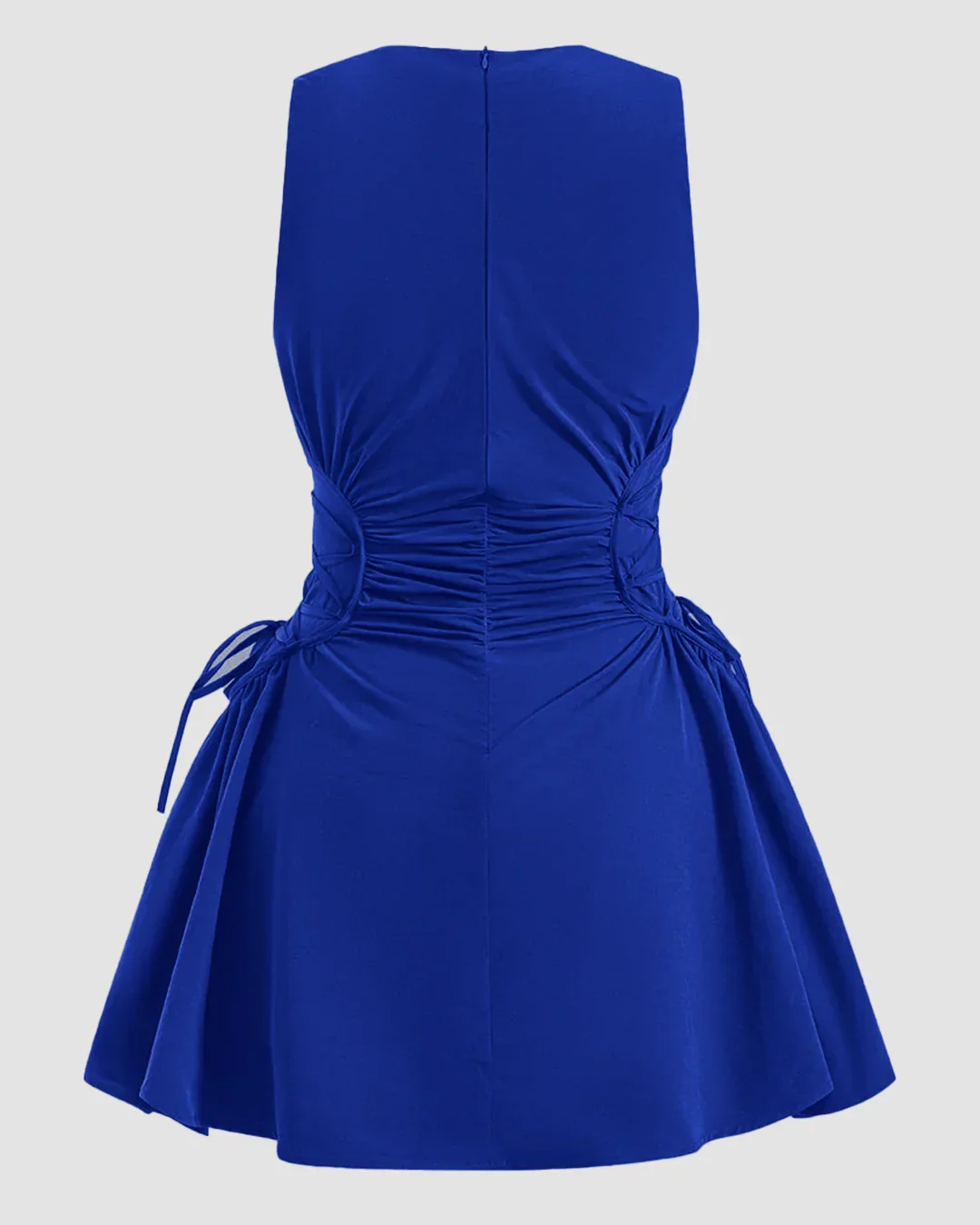 Ruched Side Sleeveless Fit & Flare Mini Dress in Surf - Image 2
