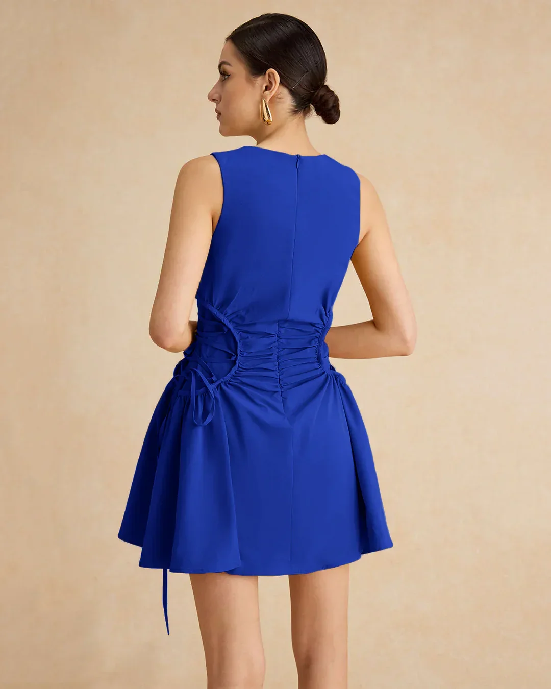 Ruched Side Sleeveless Fit & Flare Mini Dress in Surf - Image 4