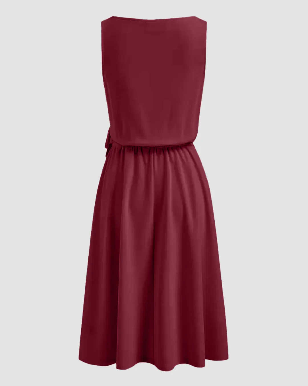Ruched Side Tie A-Line Midi Dress in Burgundy - Image 2
