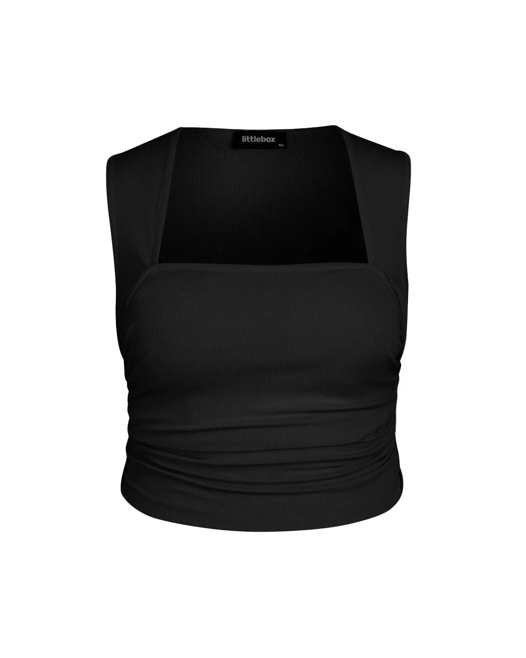 Ruched Square Neck Black Crop Top Curve & Plus - Image 3