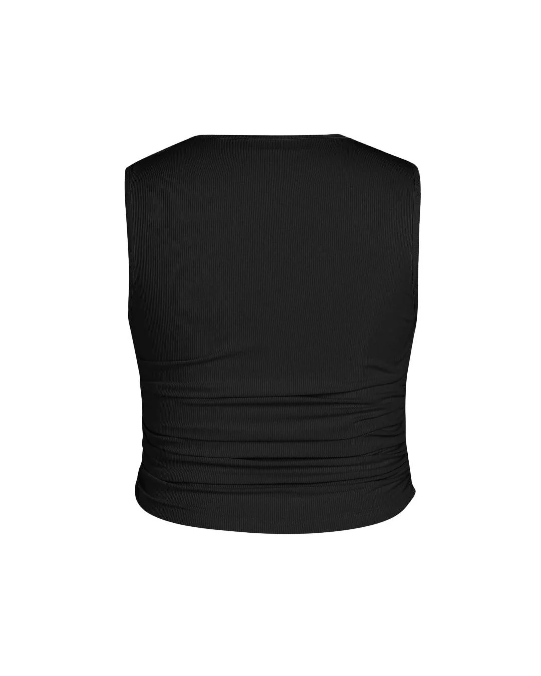 Ruched Square Neck Black Crop Top Curve & Plus - Image 4