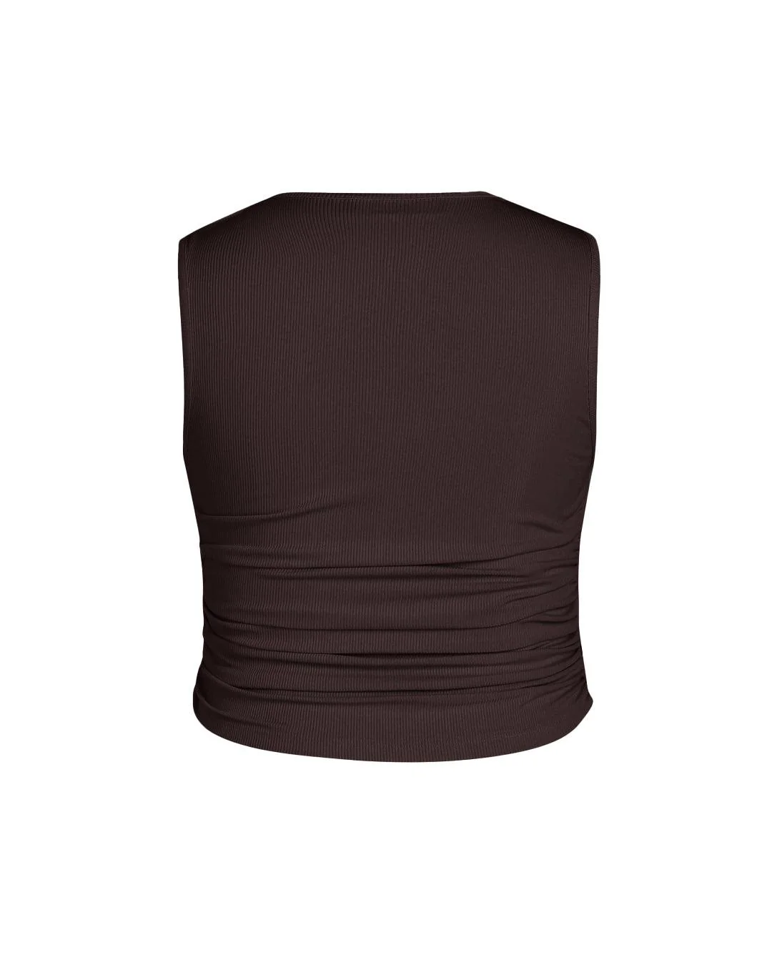 Ruched Square Neck Chocolate Brown Crop Top Curve & Plus - Image 4