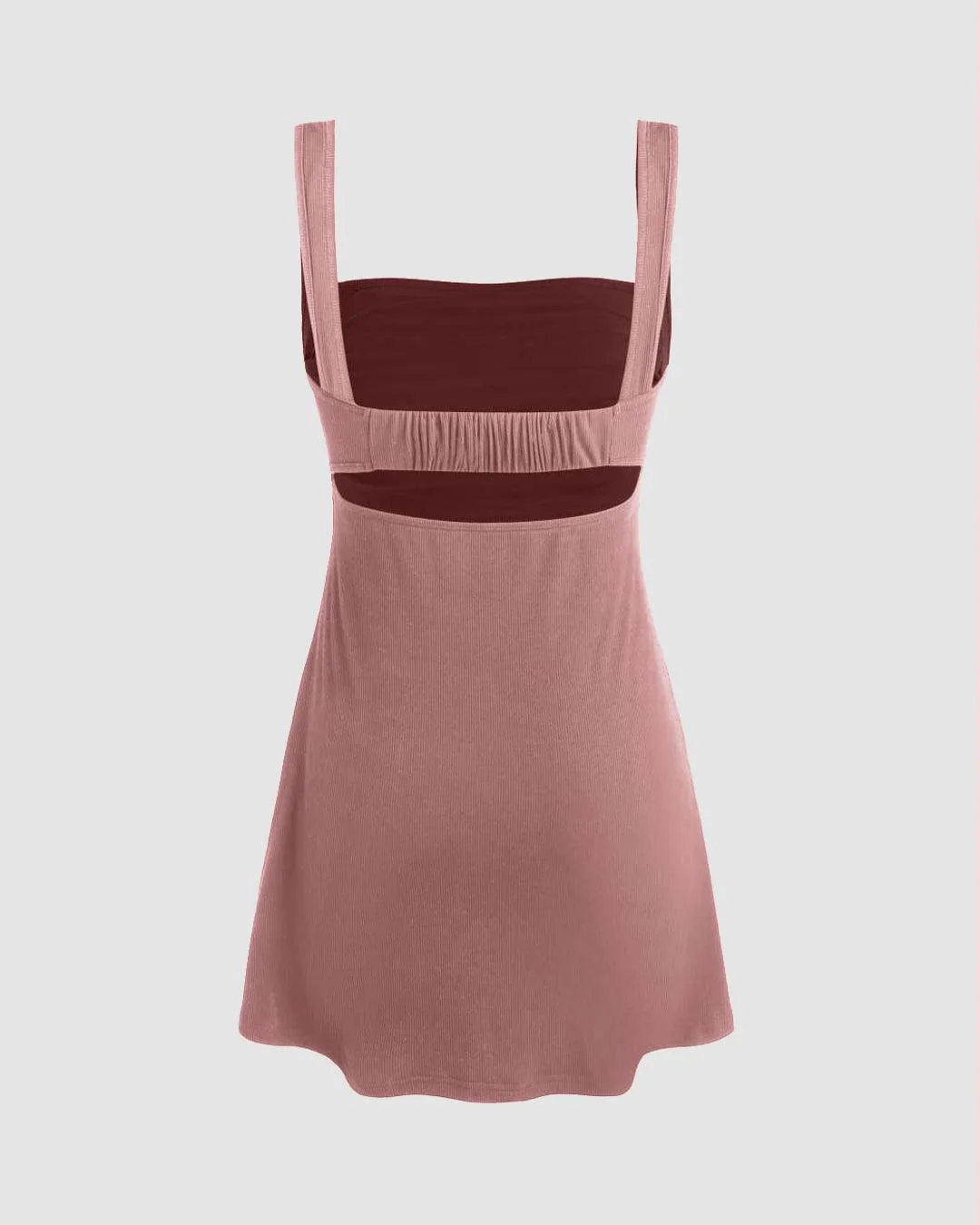 Ruched Square Neck Mini Dress In Dusty Pink - Image 3
