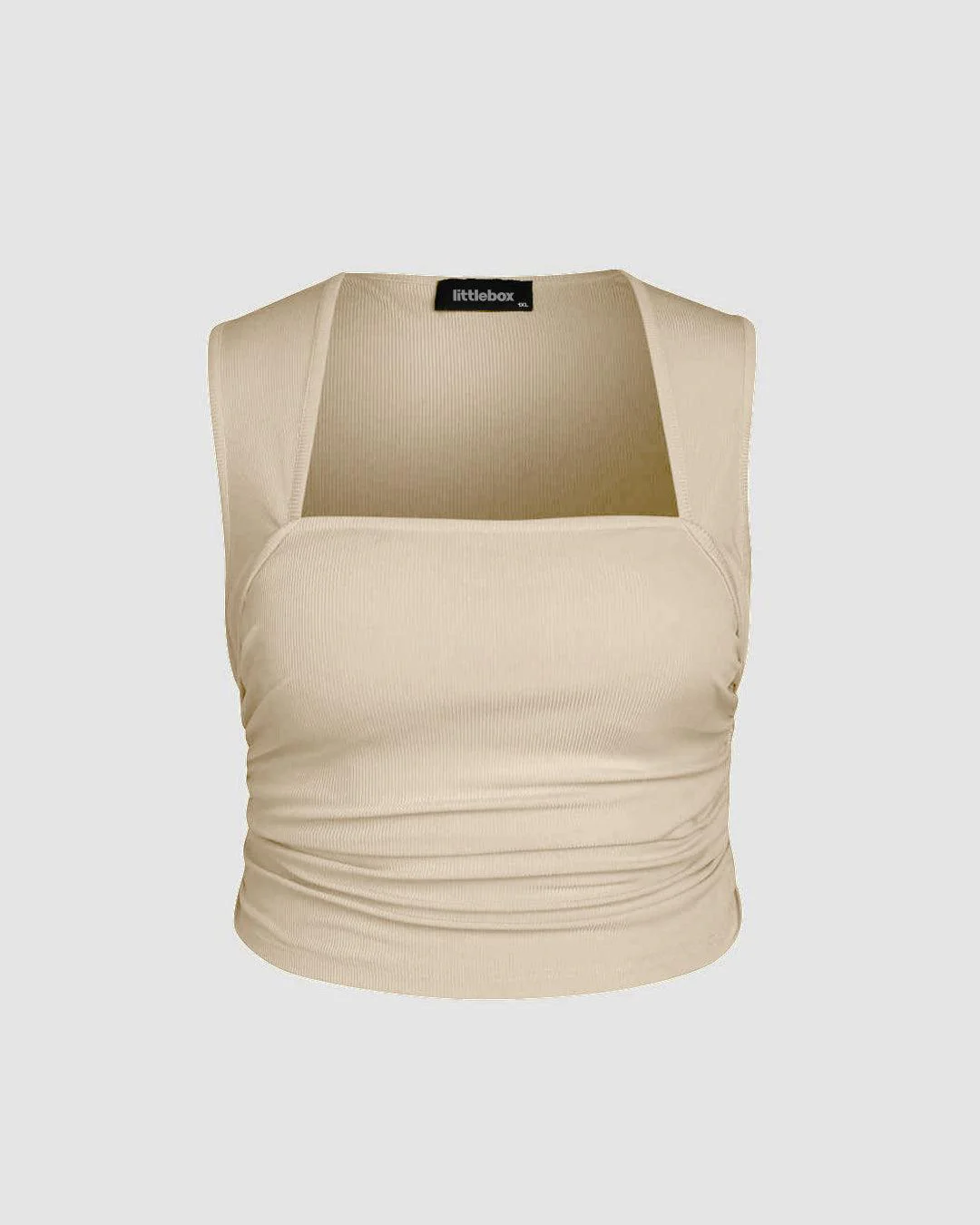 Ruched Square Neck Off-White Crop Top Curve & Plus - Image 3