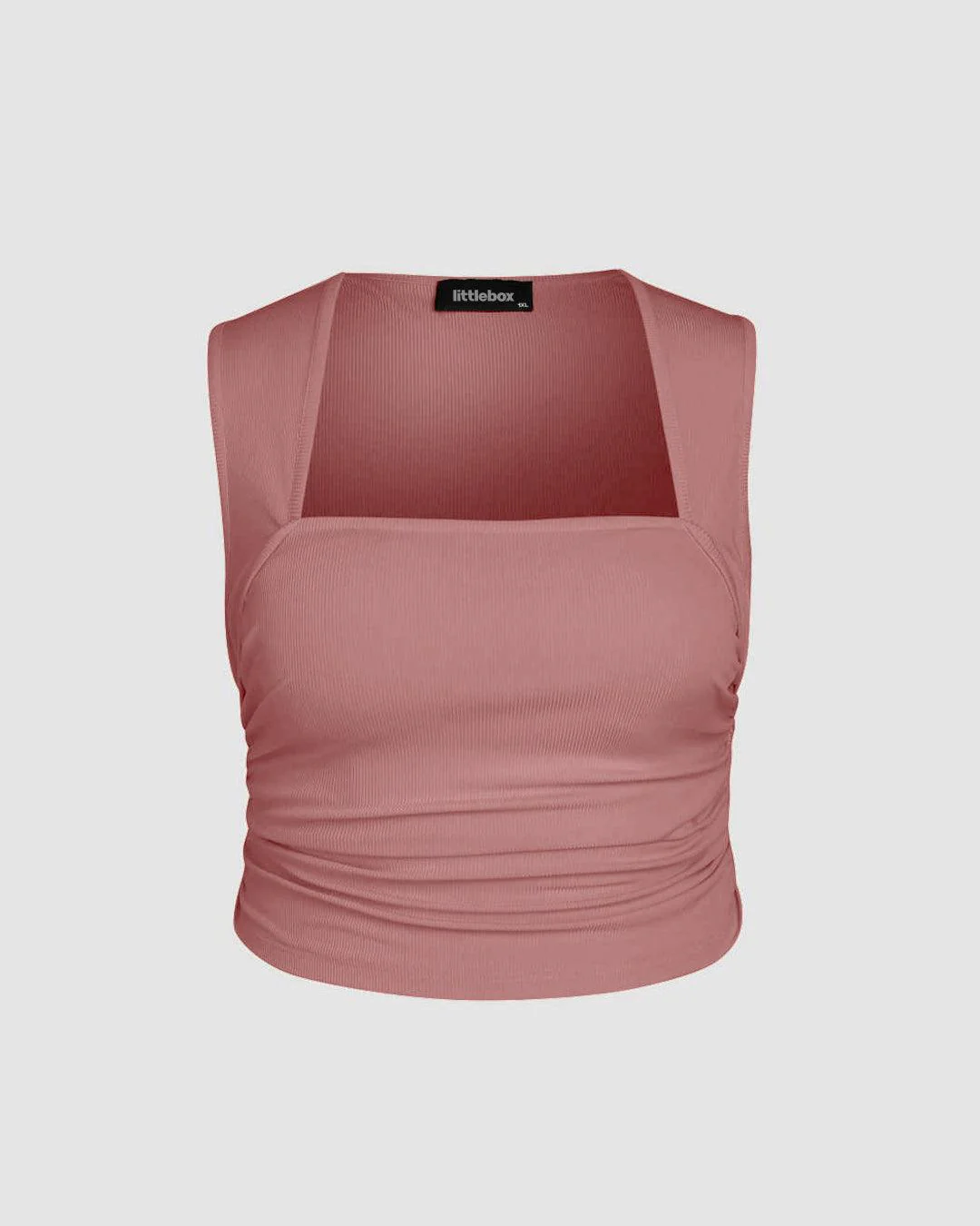 Ruched Square Neck Pink Crop Top Curve & Plus - Image 3