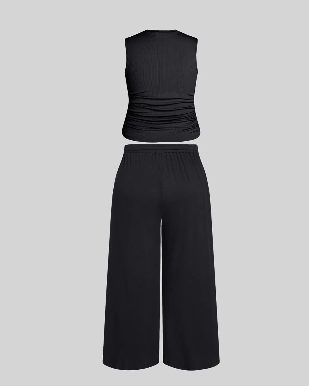 Ruched Tank Top And Elastic Waist Tie Black Set Curve & Plus - Image 4