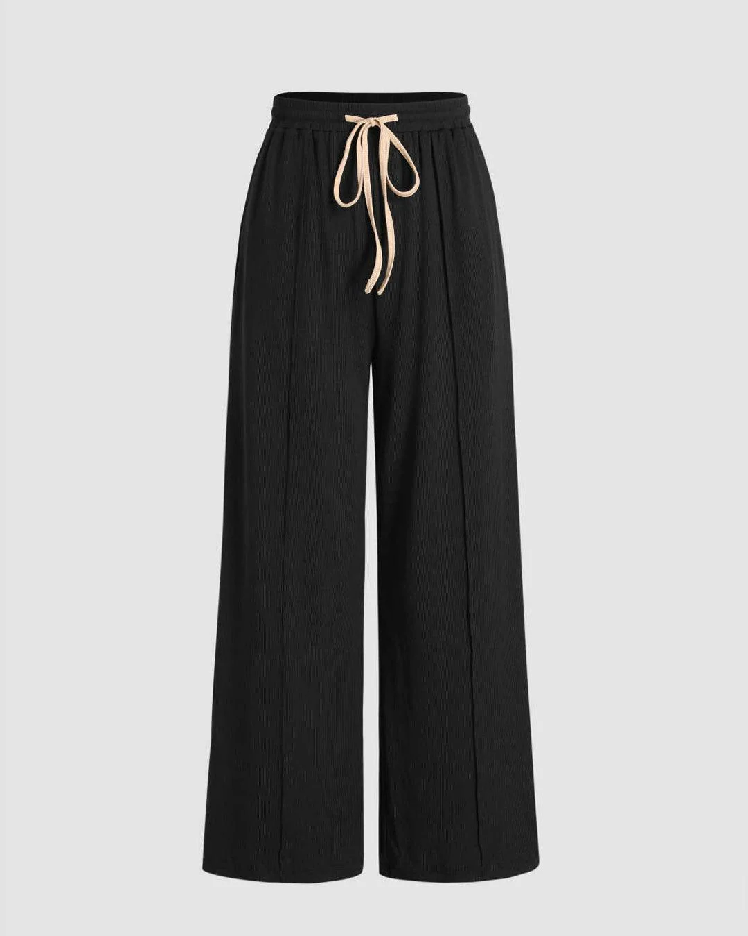 Ruched Tank Top & Elastic Waist Knotted Trousers Set In Light Black - Image 5