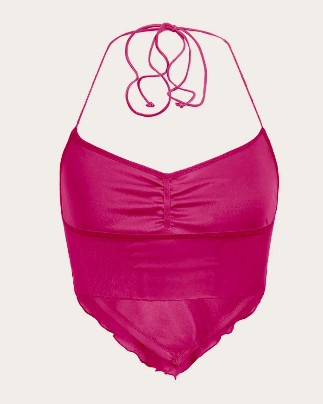 Y2K Ruched Tie Backless Hot Pink Mesh Top - Image 2