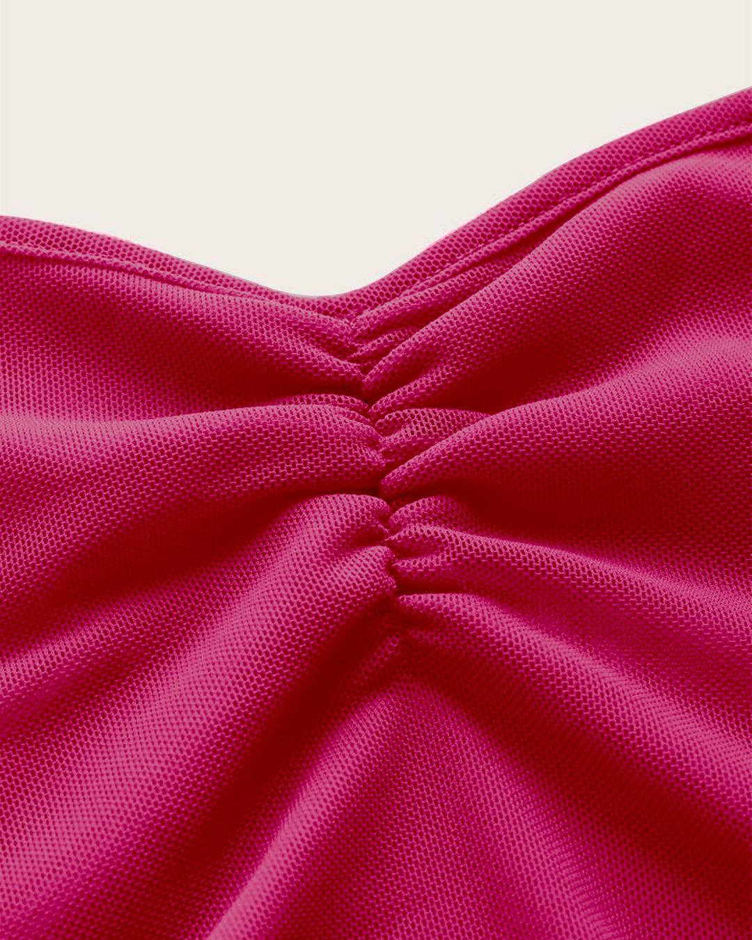 Y2K Ruched Tie Backless Hot Pink Mesh Top - Image 3