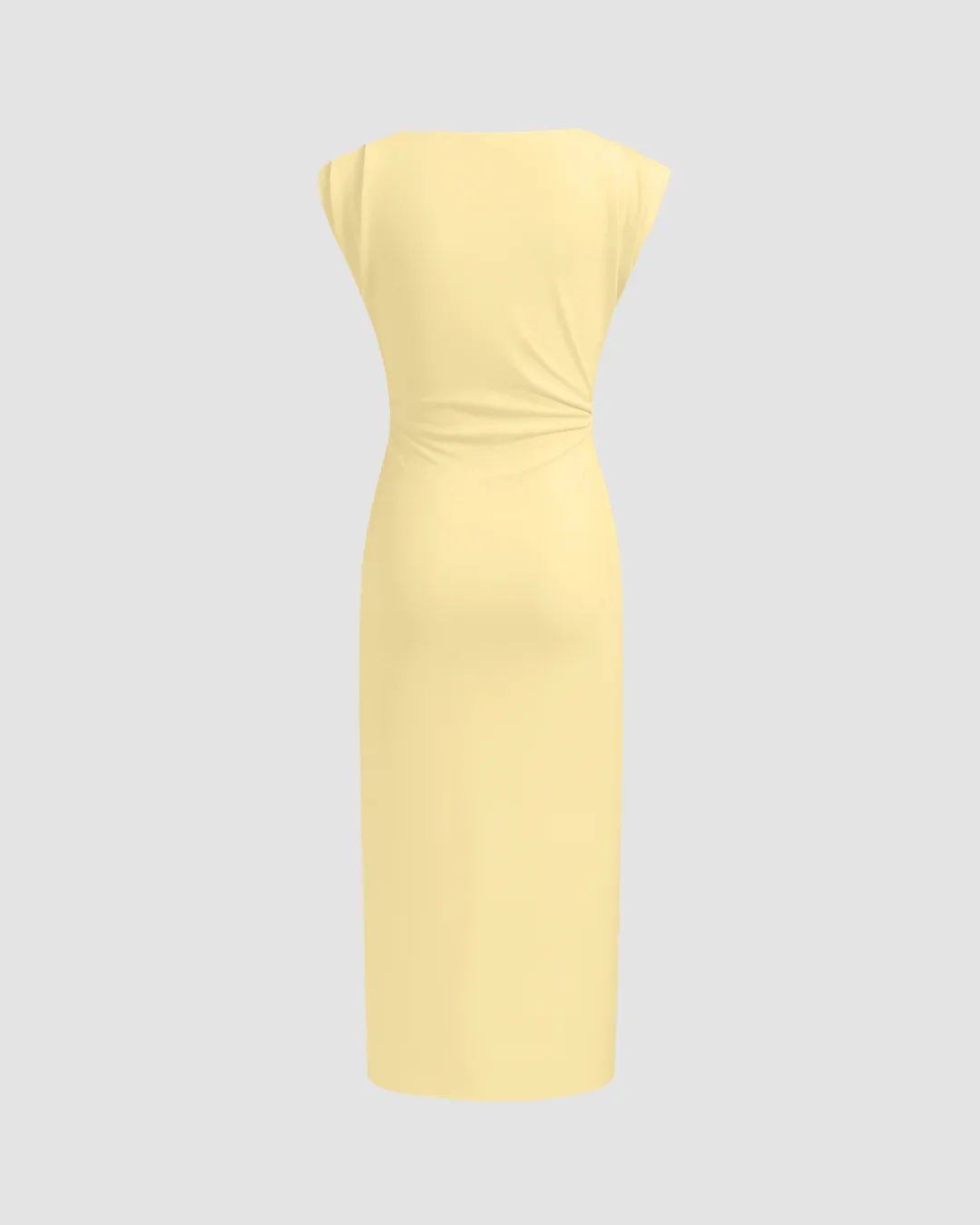 Ruched Waist Cap Sleeve Bodycon Midi Dress in Vanilla - Image 3