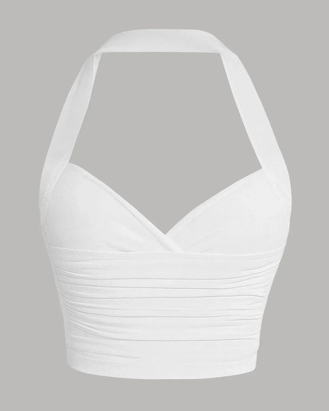 Ruched Wrap Front Halter Top in White - Image 2