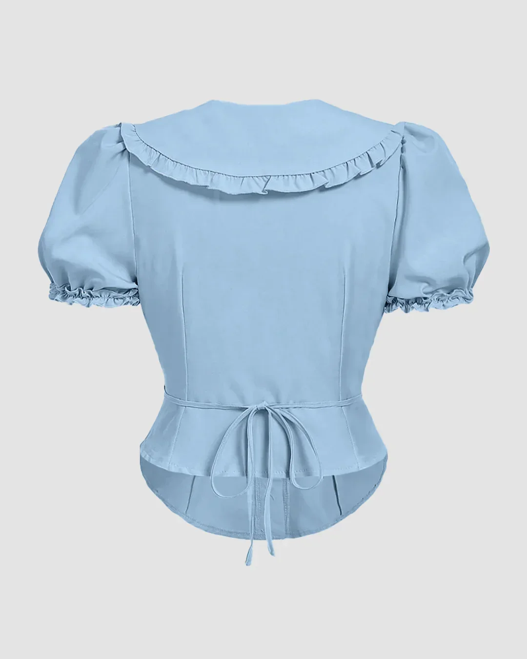 Ruffle Collar Puff Sleeve Fitted Blouse in Sky Blue - Image 2