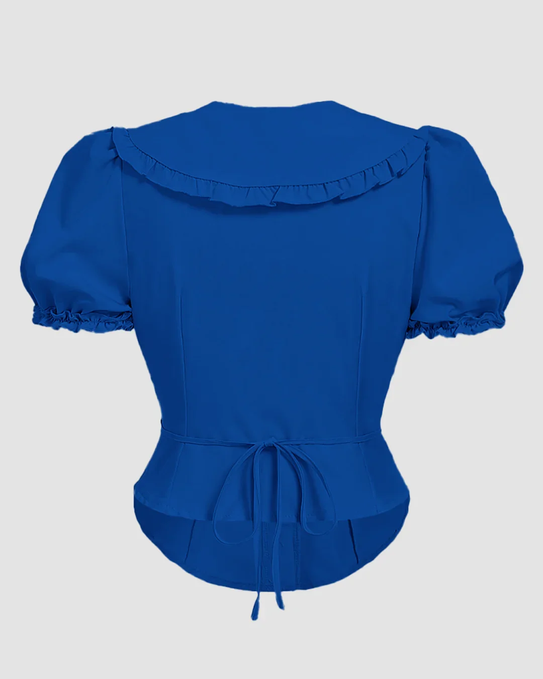 Ruffle Collar Puff Sleeve Fitted Blouse in Surf Blue - Image 2
