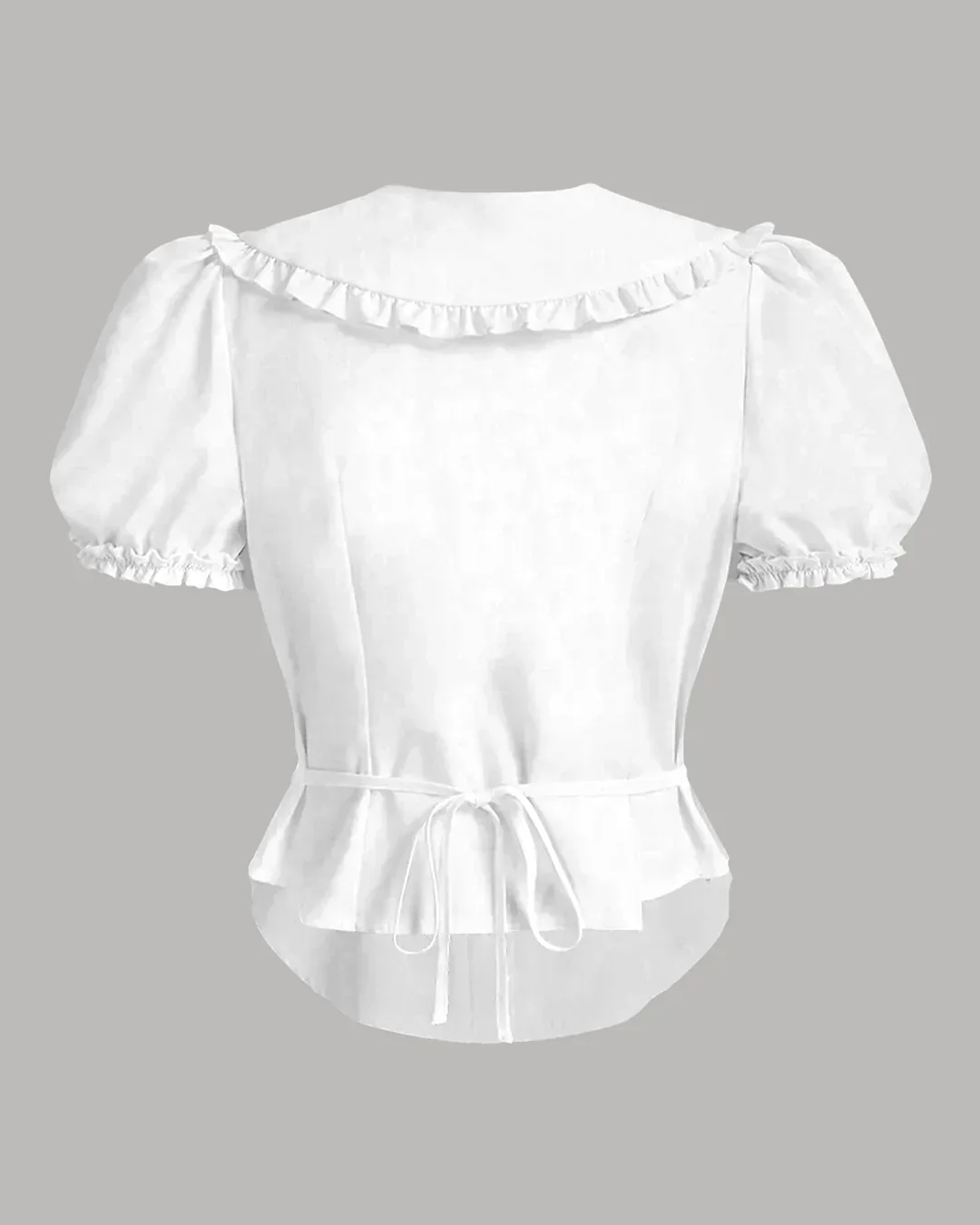 Ruffle Collar Puff Sleeve Fitted Blouse in White - Image 2