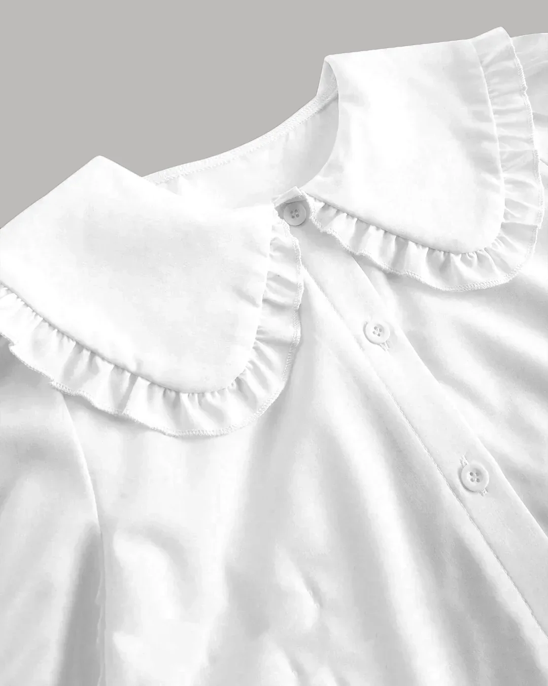 Ruffle Collar Puff Sleeve Fitted Blouse in White - Image 3