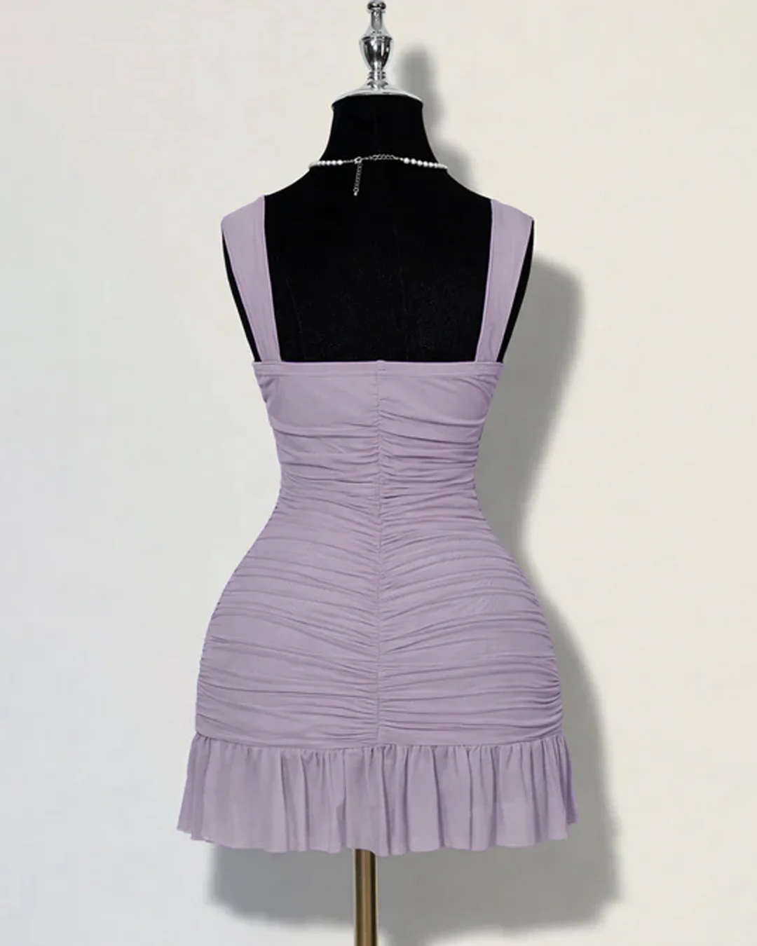 Ruffle Hem Square Neck Mini Fitted Dress in Lilac - Image 2