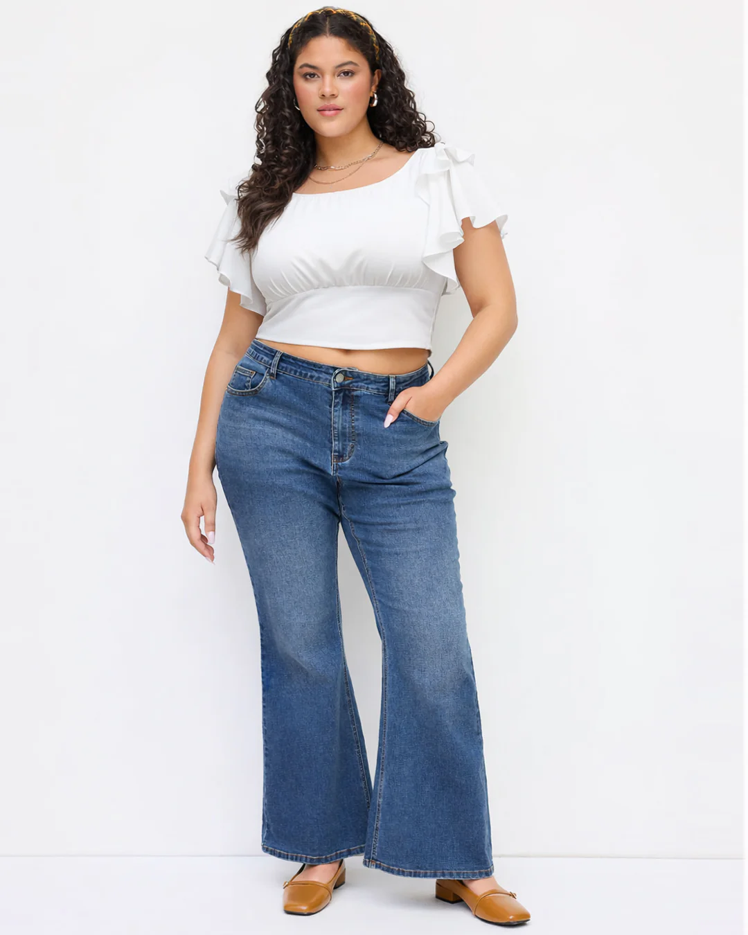 Ruffle Short Sleeve Crop Top Curve & Plus - Image 3