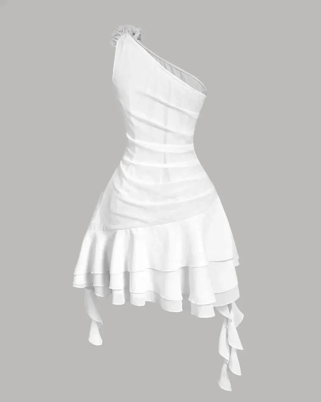 Ruffle Trim Fit and Flare Mini Dress in White - Image 2