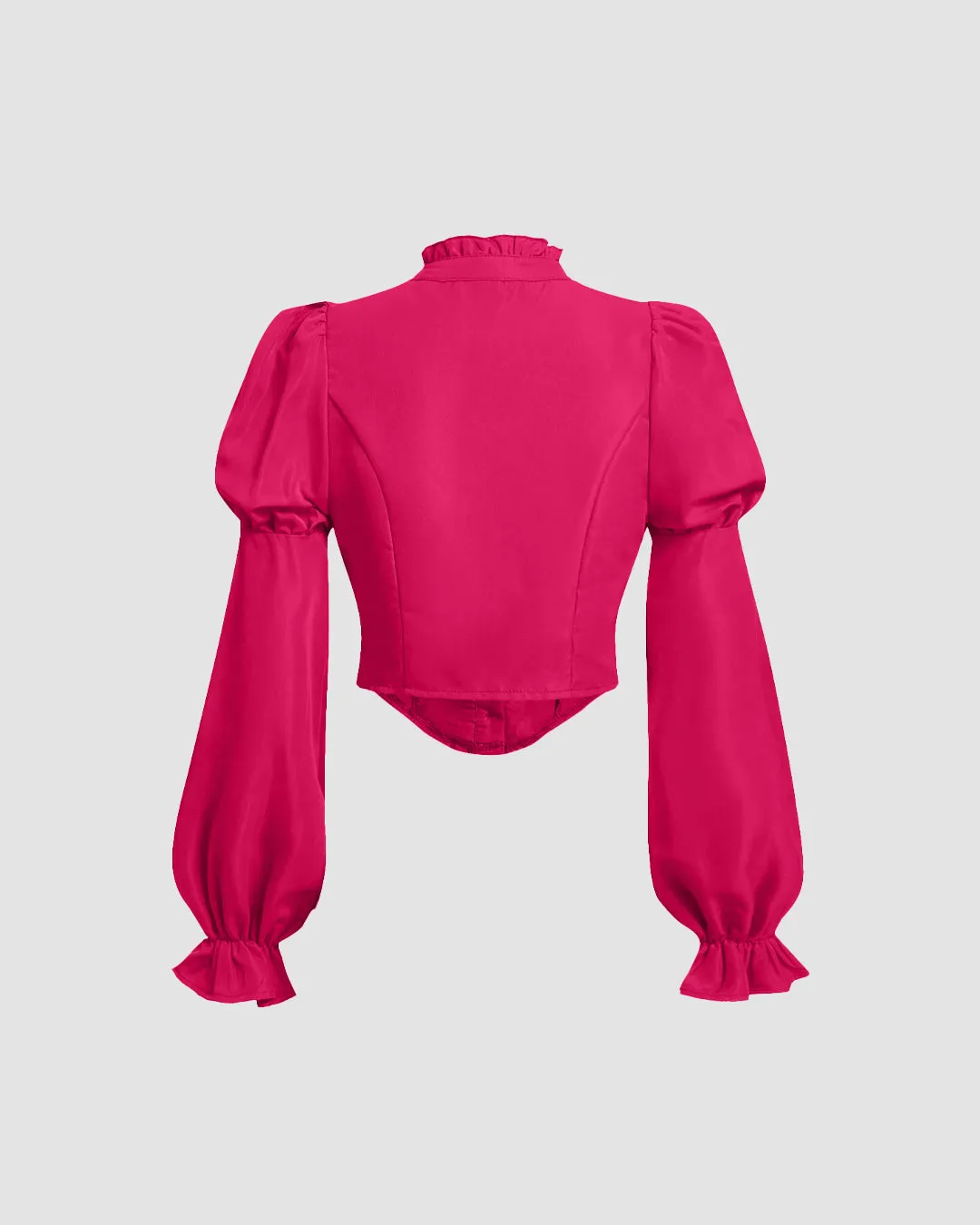 Ruffled High Neck Corset-Style Lantern Sleeve Blouse in Pink - Image 2