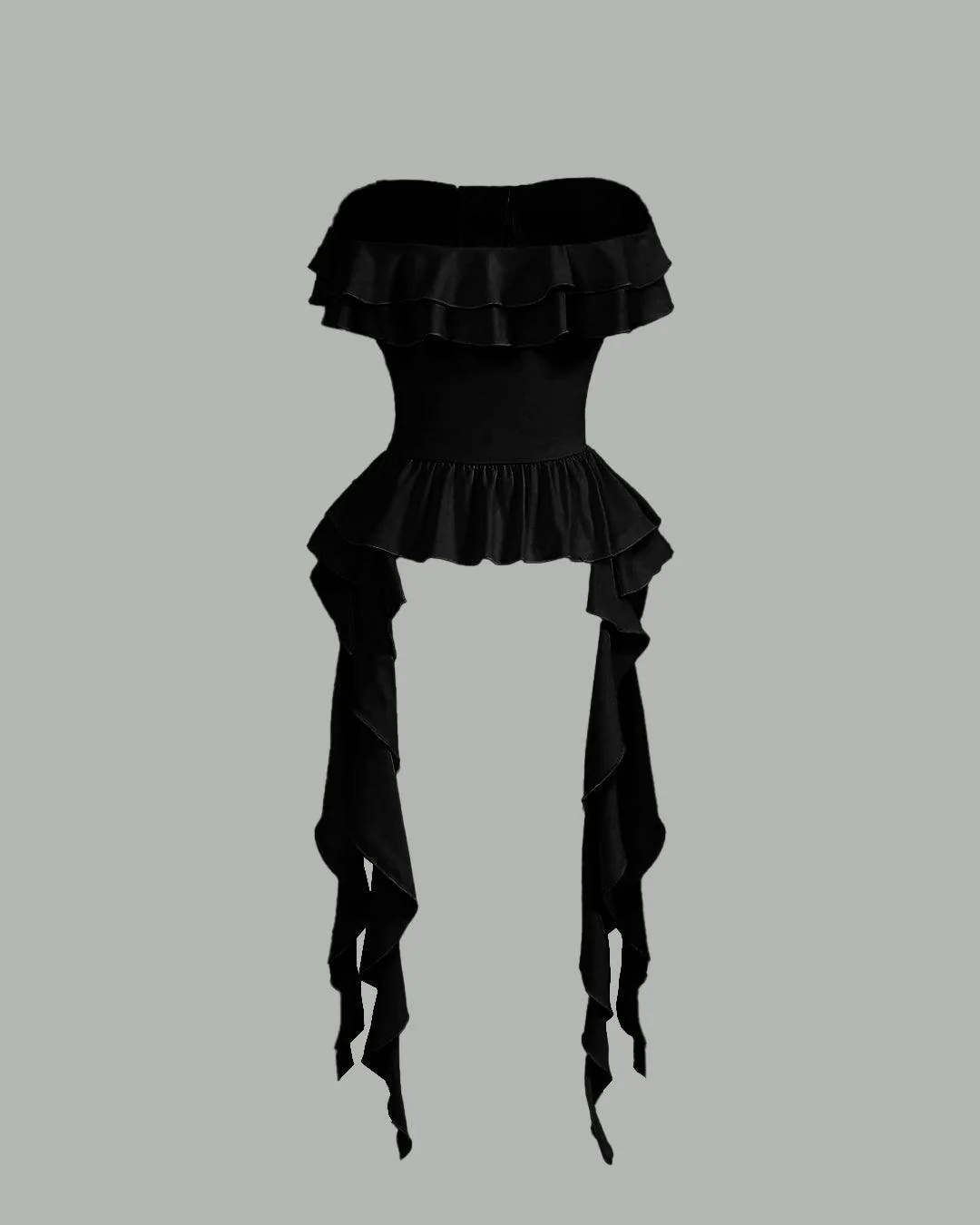 Ruffled Lace up Bandeau Black Crop Top - Image 3