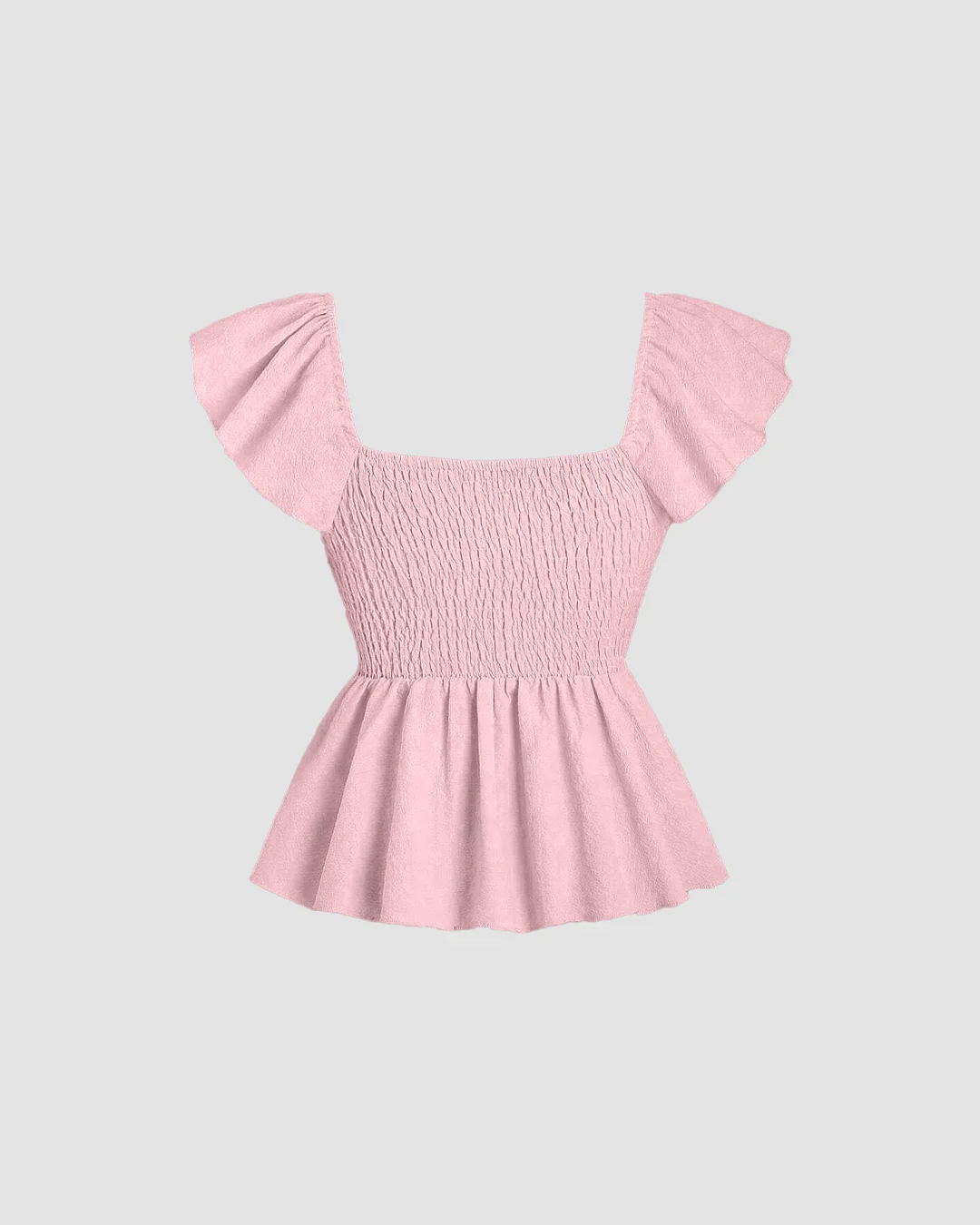 Ruffled Sleeve Tie Front Peplum Top in Baby Pink - Image 3