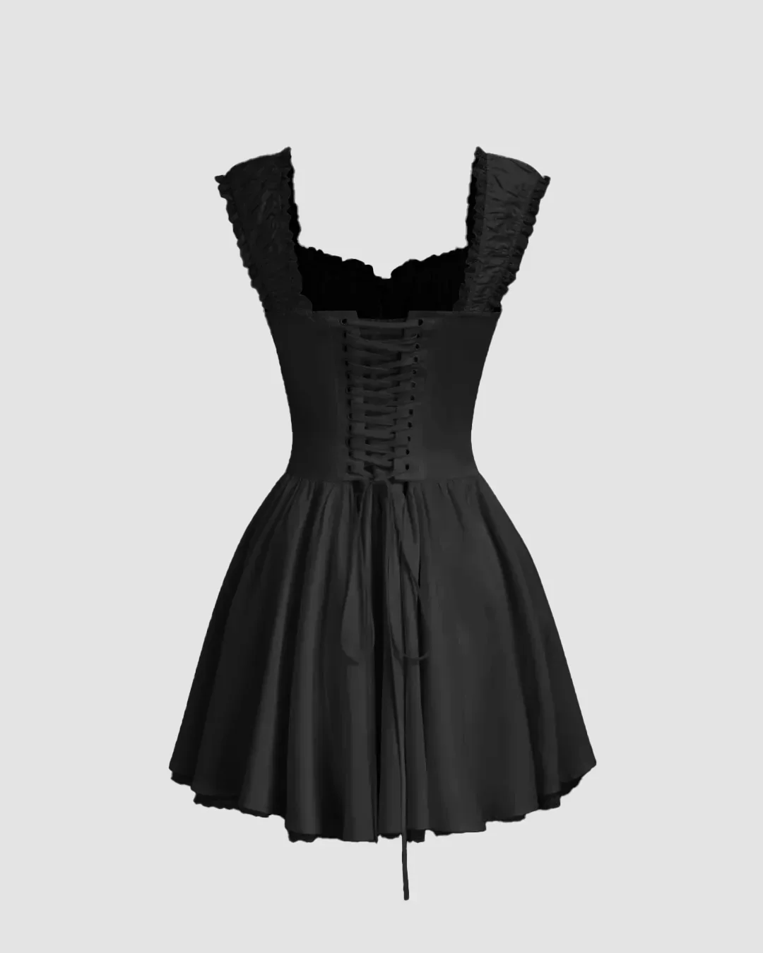 Ruffled Strap Fit & Flare Mini Dress in Black - Image 2
