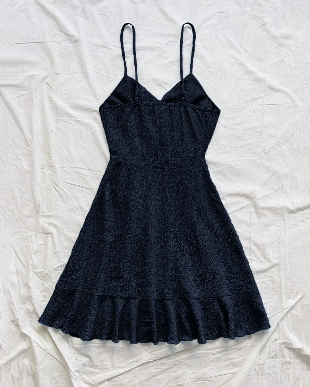 Ruffled Wrap Spaghetti Strap Dress in Navy Blue - Image 2