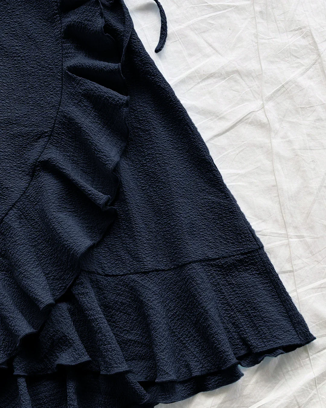 Ruffled Wrap Spaghetti Strap Dress in Navy Blue - Image 3