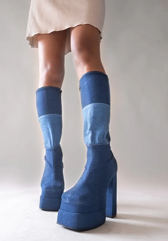 Runway Platform Knee High Boots In Blue - Image 2